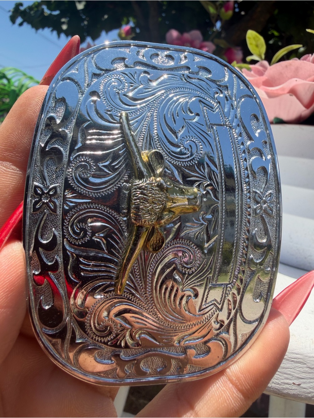 Othr Two-Tone Longhorn Western Belt Buckle - Silver & Gold